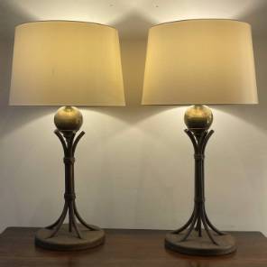 A Pair of Iron & Brass Lamps